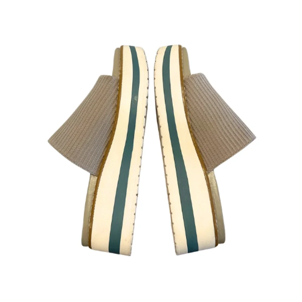 Crown Vintage Beige Ribbed Slide Sandal with Striped Platform